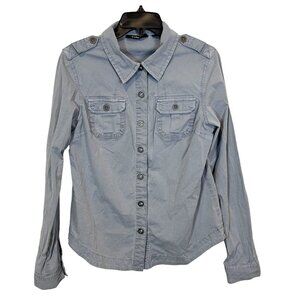 Saks Fifth Avenue Shirt Womens L Blue Button Up Long Sleeve Threads Size Large